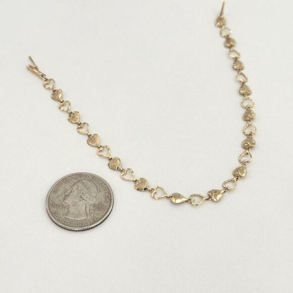 Vintage 14K Yellow Gold Open Heart Diamond Cut Chain Link Bracelet - Picture 9 of 10